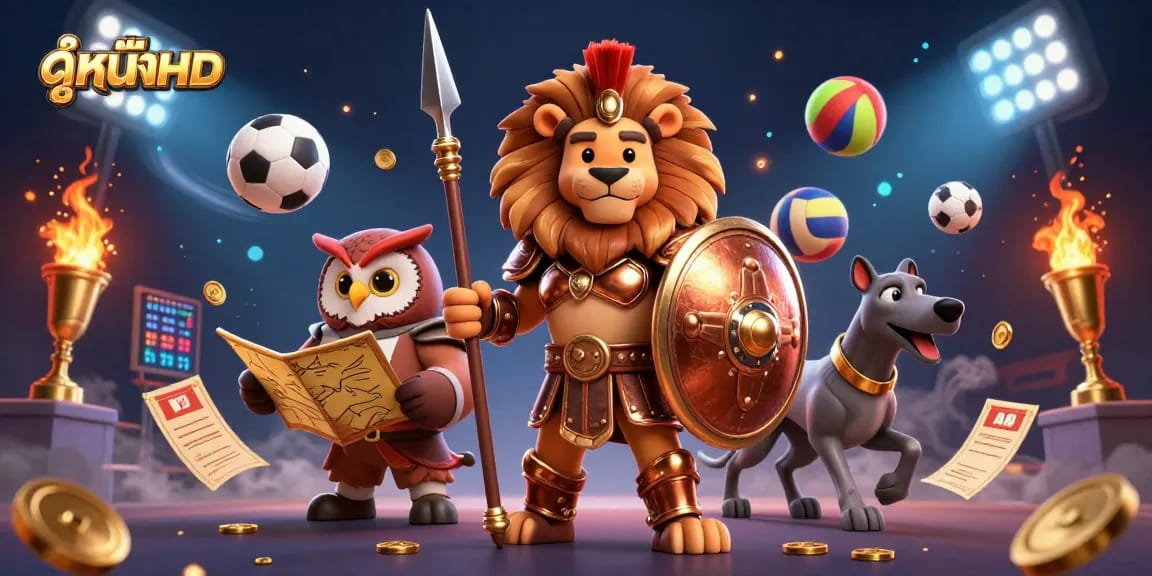 Engage in ดูหนังHD with vibrant characters and dynamic gambling elements in an immersive 3D scene.