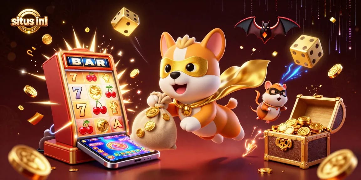 Win big with situs ini featuring a superhero dog and hamster amidst thrilling casino action.