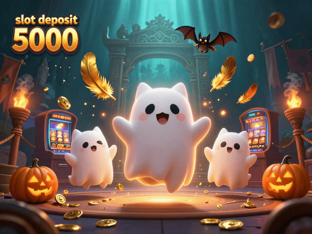 Win big with slot deposit 5000 in this vibrant haunted casino scene featuring ghostly characters.