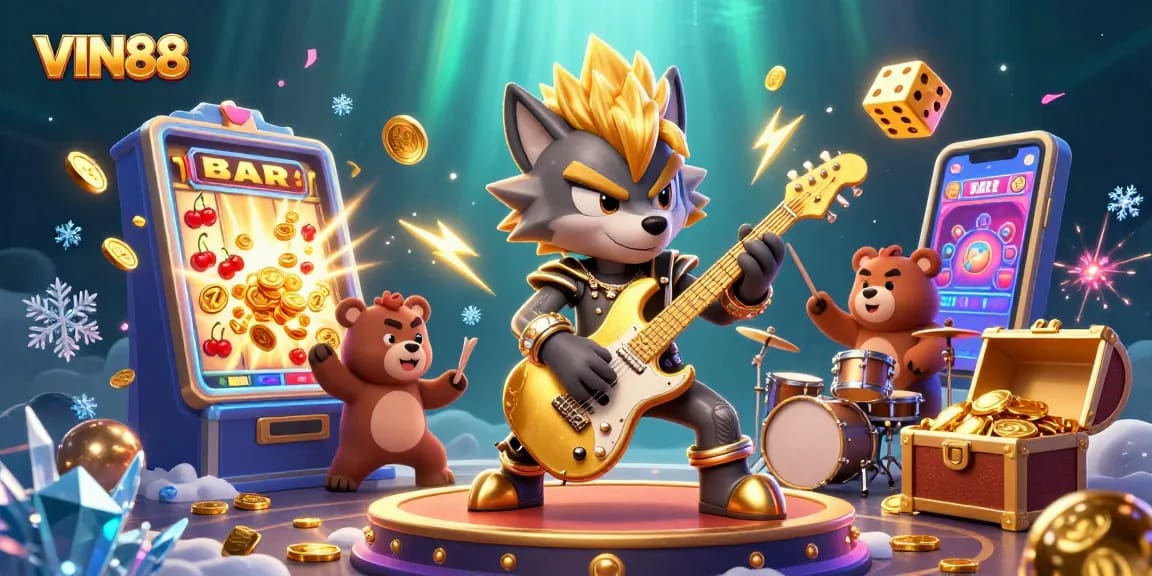 Experience explosive wins at VIN88 with vibrant slot machines and dynamic 3D casino characters.