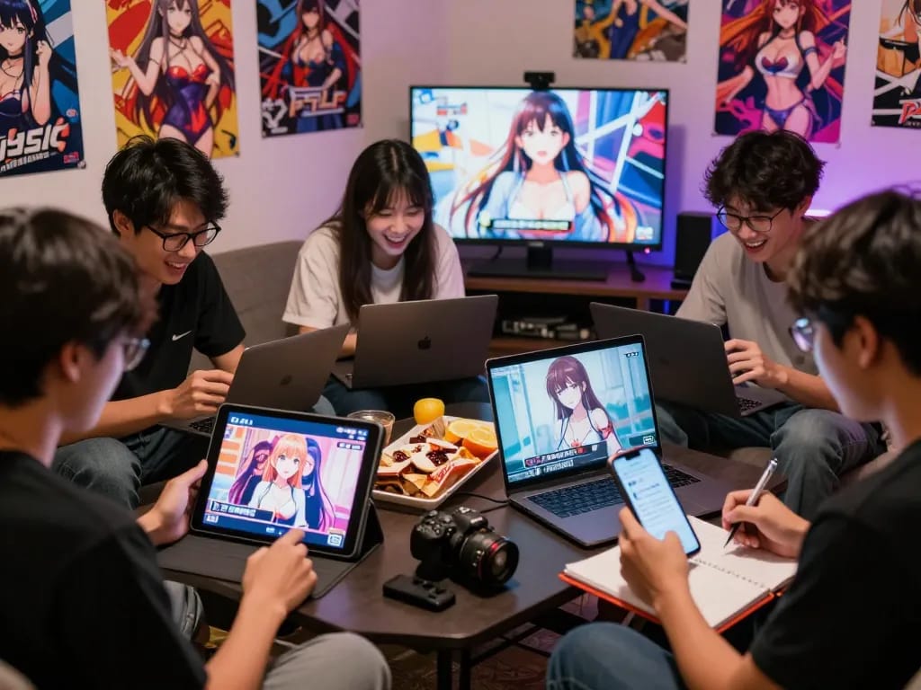 Playing an engaging sex game with diverse genres on various devices in a cozy gaming space.