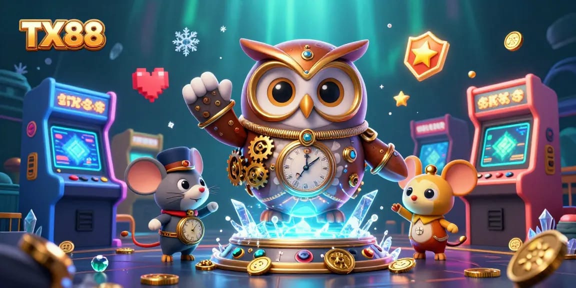 Engage in thrilling gaming action with TX88's casino features in this vibrant 3D illustration.