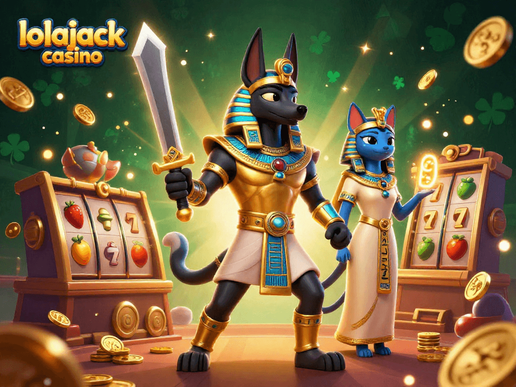 Experience thrilling gameplay at lolajack casino with dynamic slot reels and vibrant characters in an electrifying atmosphere.
