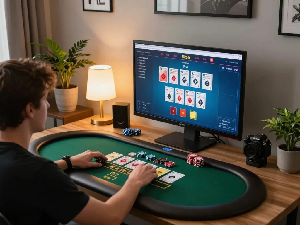 Player strategizing at home for online blackjack on sc88e platform, showcasing interactive gameplay