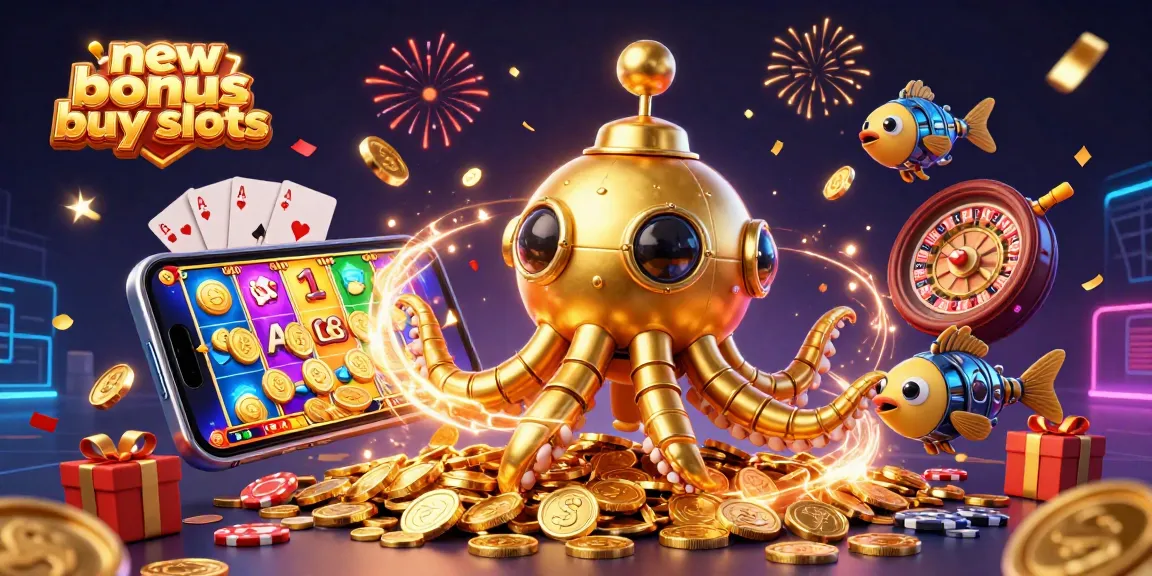 Engage with new bonus buy slots in this vibrant casino scene featuring a golden kraken and exciting game elements.