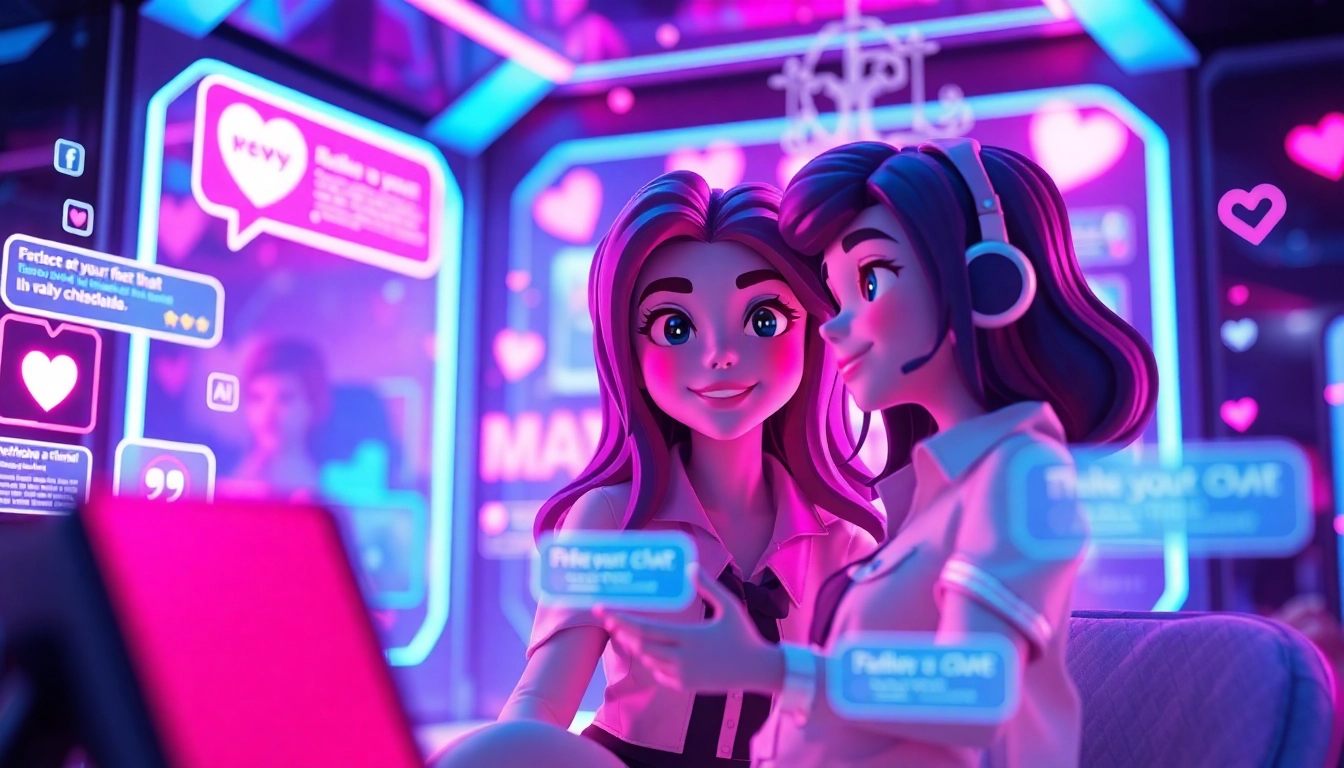 AI porn chat environment with animated characters and digital interface