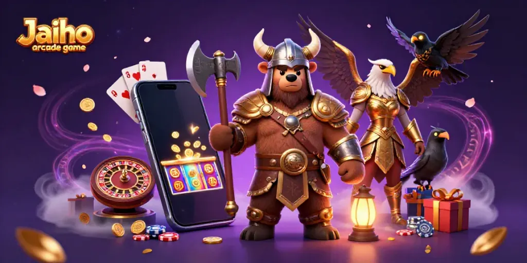 Experience the excitement of Jaiho arcade game with vibrant gambling elements and captivating characters.