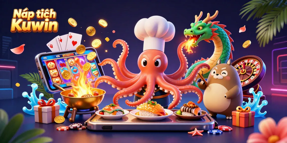 Nạp tiền Kuwin quickly with dynamic gaming elements featuring colorful slot reels and vibrant characters.