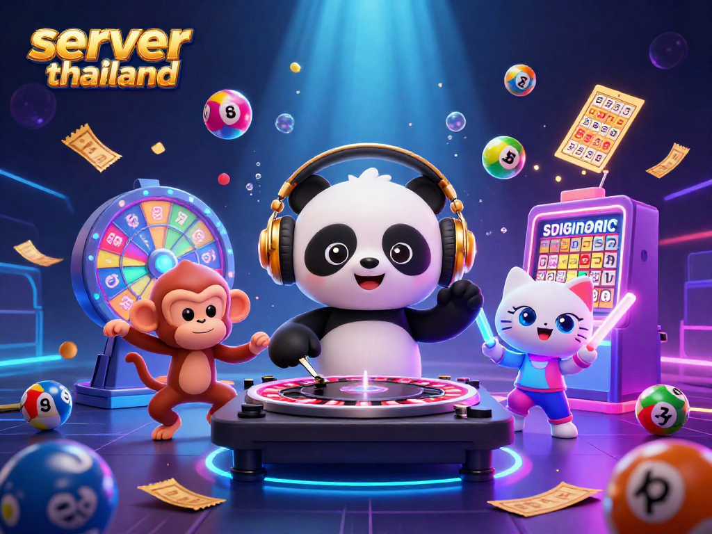 Experience thrilling entertainment with server thailand as characters celebrate wins in a vibrant casino scene.