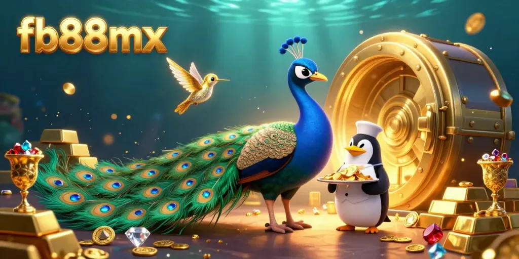 Win big with fb88mx in a colorful 3D casino scene featuring majestic characters and treasure.