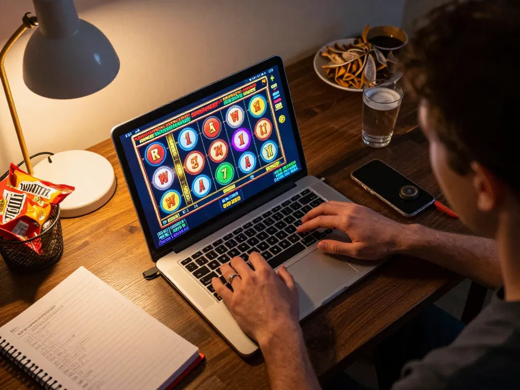 Enjoying various slots not on gamstop while gaming at home, featuring an exciting online casino interface.