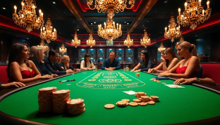 Engaging Blackjack Casino table with players enjoying the game and vibrant details.