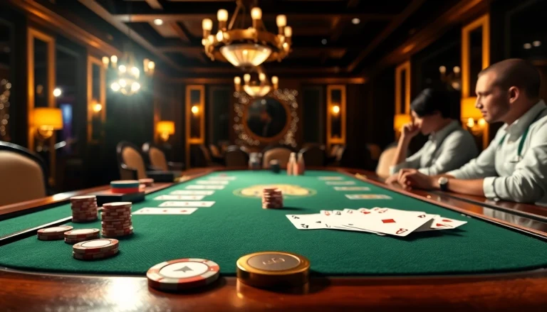 Engaging poker game scene featuring an elegant setup with chips and cards