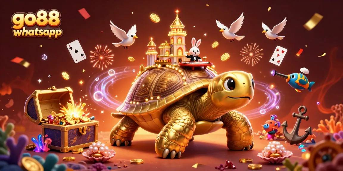 Engage with go88 whatsapp at our vibrant casino scene featuring a golden tortoise and thrilling game action.