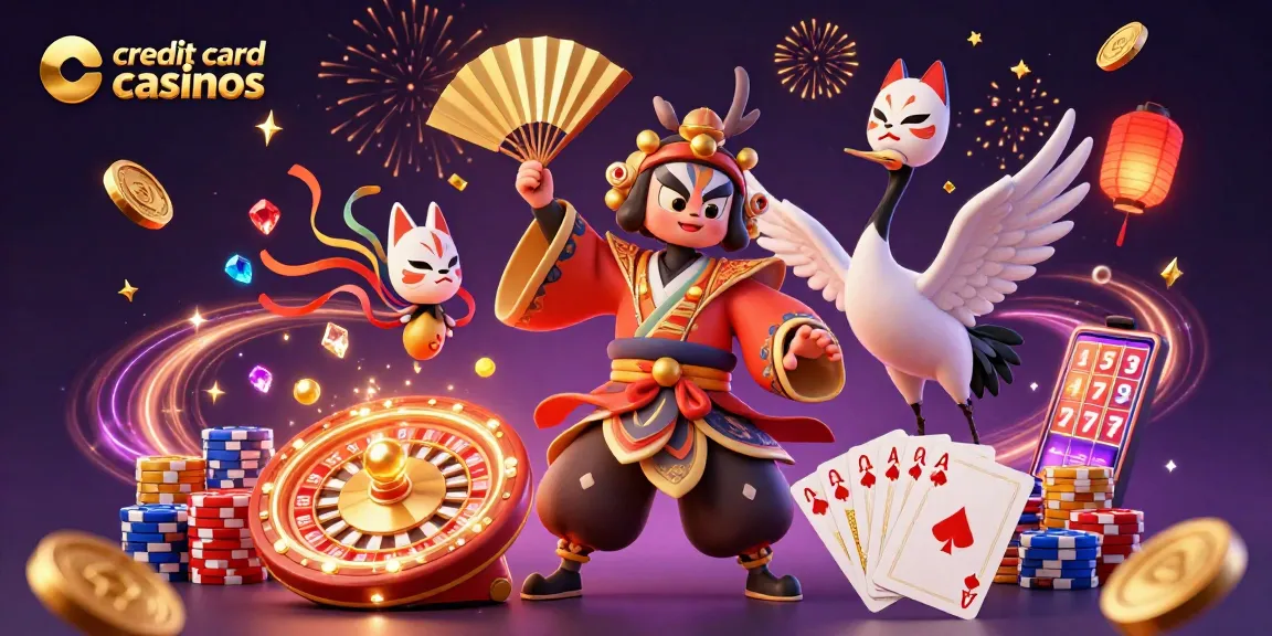 Experience the excitement of credit card casinos with kabuki warriors and festive elements.