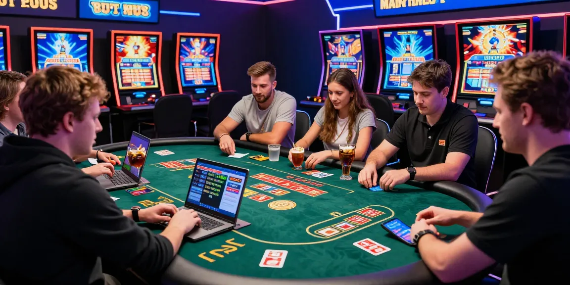 Engaged players at credit card casinos exploring games and payment options in a vibrant online environment.